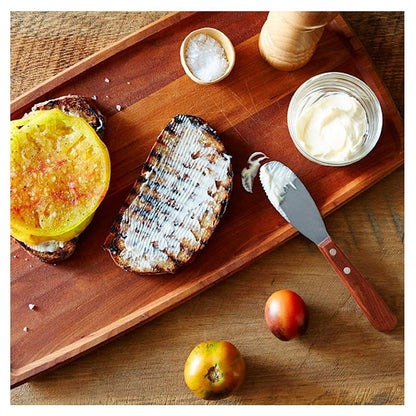 Wall2Wall Stainless Steel Straight Edge Wide Butter Spreader Deluxe Sandwich Cream Cheese Condiment Knives Set Kitchen Tools, Wood Handle, 8” (4)