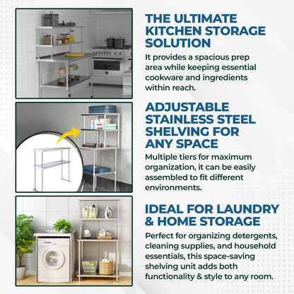 Express KitchQuip NSF Certified 18 Gauge Heavy Duty Stainless Steel Double overshelf with Brackets for Kitchens, Utility Rooms, Storage, Offices & Home