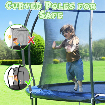 14FT Trampoline Outdoor for Kids with Safety Enclosure Net and Ladder, ASTM Approved Recreational Trampoline, Rust-Resistant Frame