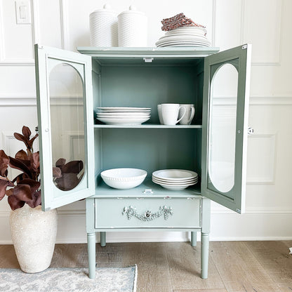 Sophia & William Accent Cabinet, Sideboards Buffets Cabinet, Antique China Cabinet with 2 Glass Doors and 1 Drawer for Kitchen Dining Room, Mint Green