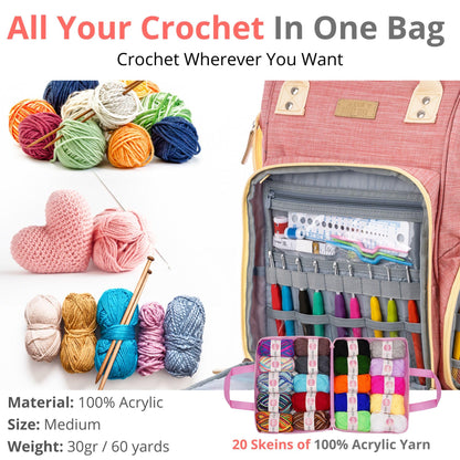 MODDA Crochet Kit for Beginners Adults and Kids - with Backpack and Video Course, Amigurumi and Crocheting Kit, Beginner Crochet Kit with Crochet Bag Backpack, Yarn, Hooks, Book, Crochet Starter Kit
