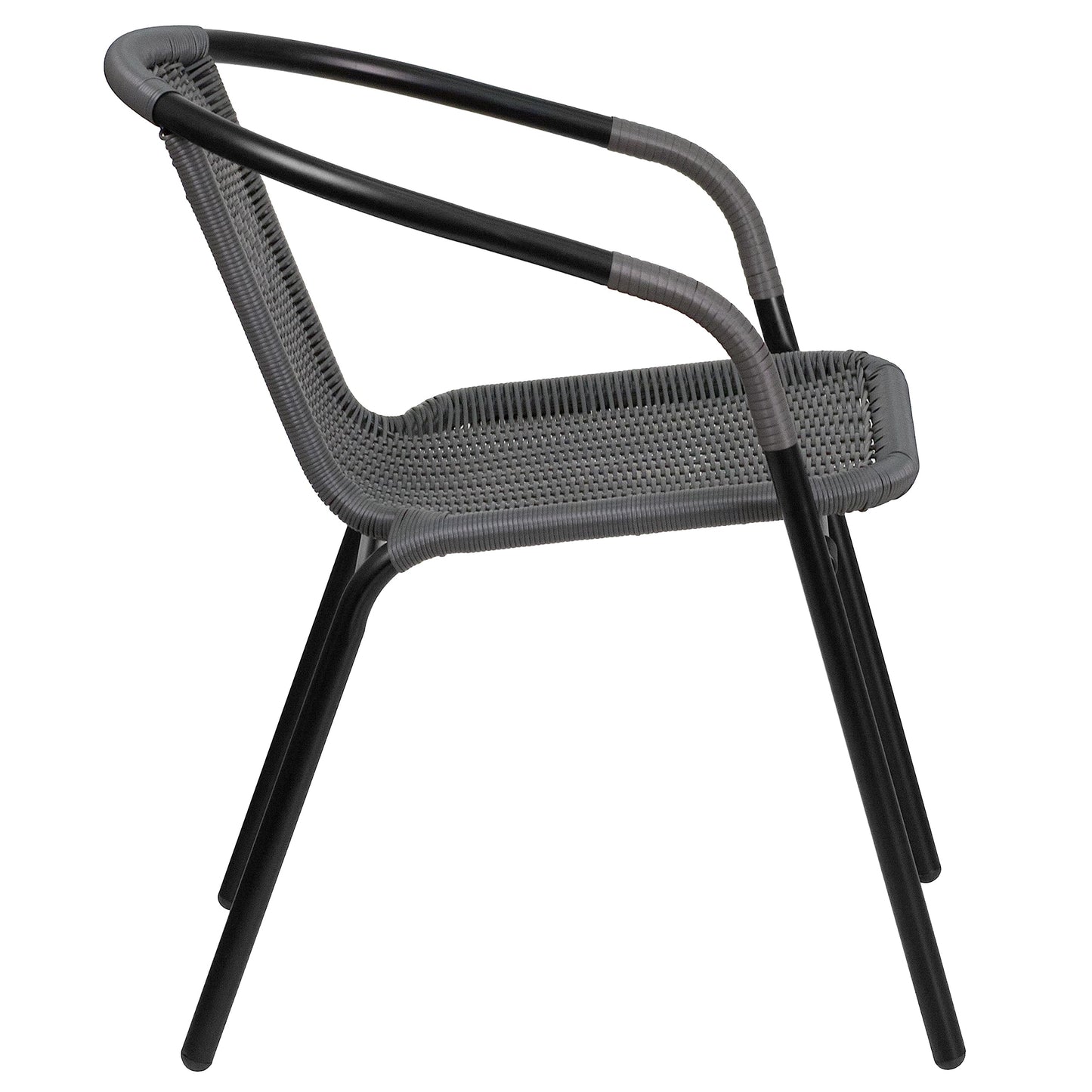 Flash Furniture Lila Modern Rattan Indoor/Outdoor Stackable Dining Chairs, Stacking Rattan Bistro Chairs for Patio or Restaurant, Set of 4, Gray