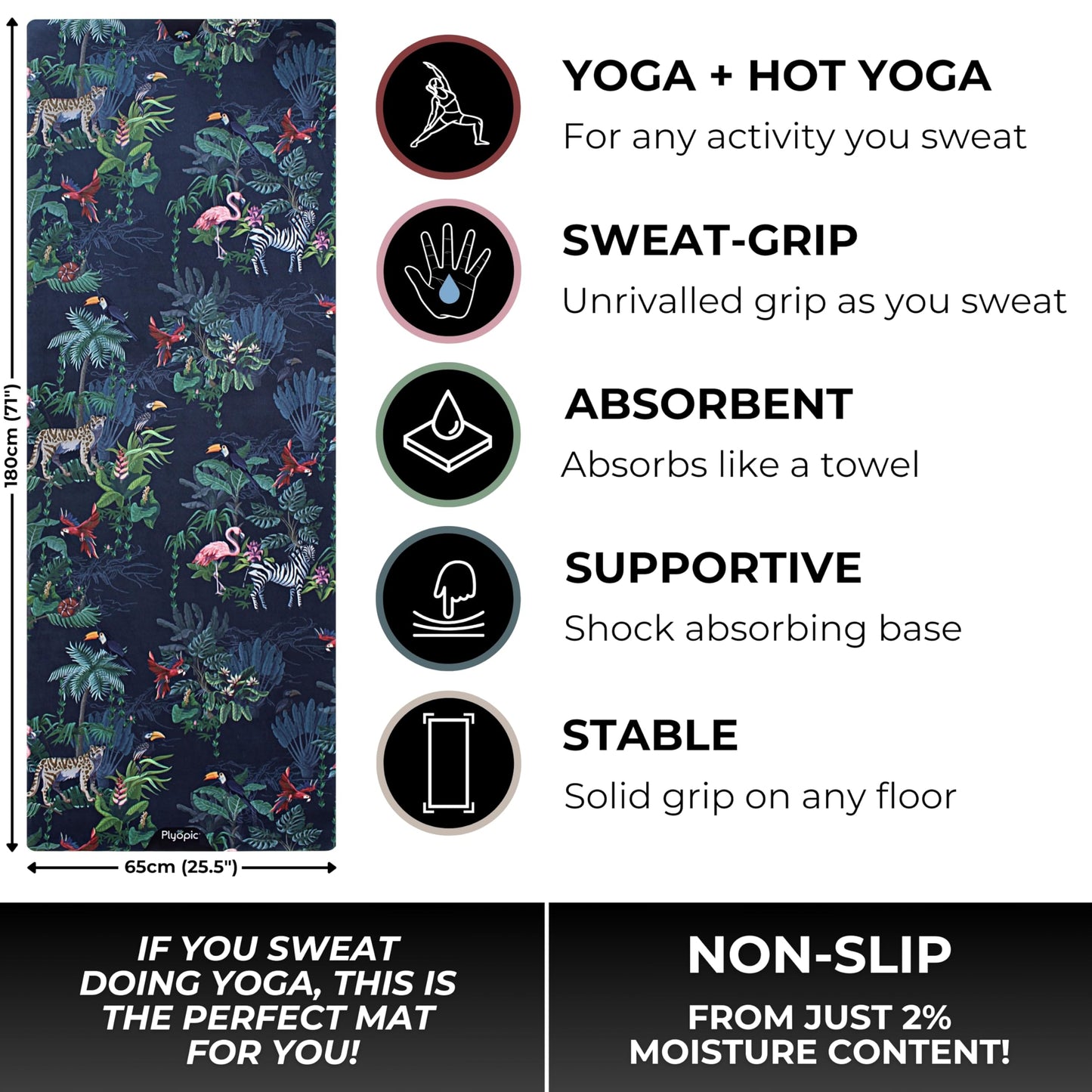 Plyopic. All In One Yoga Mat | Luxury Sweat-Grip Mat/Towel Combo | Ideal for Yoga, Hot Yoga, Bikram, Pilates, Workout & Exercise | Eco-Friendly Natural Rubber