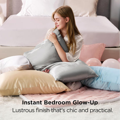 Bedsure Satin Pillowcases - Luxurious Silk-Like Queen Size Set of 2 | Aqua, 20x30 Inches, Envelope Closure
