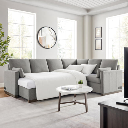 Serta® Emmett 110.2" Convertible Sleeper Sectional, Queen Size, Dreamcoil® Comfort, Reversible Storage Chaise, USB-C and USB-A Power Ports, Woven Fabric, Light Grey
