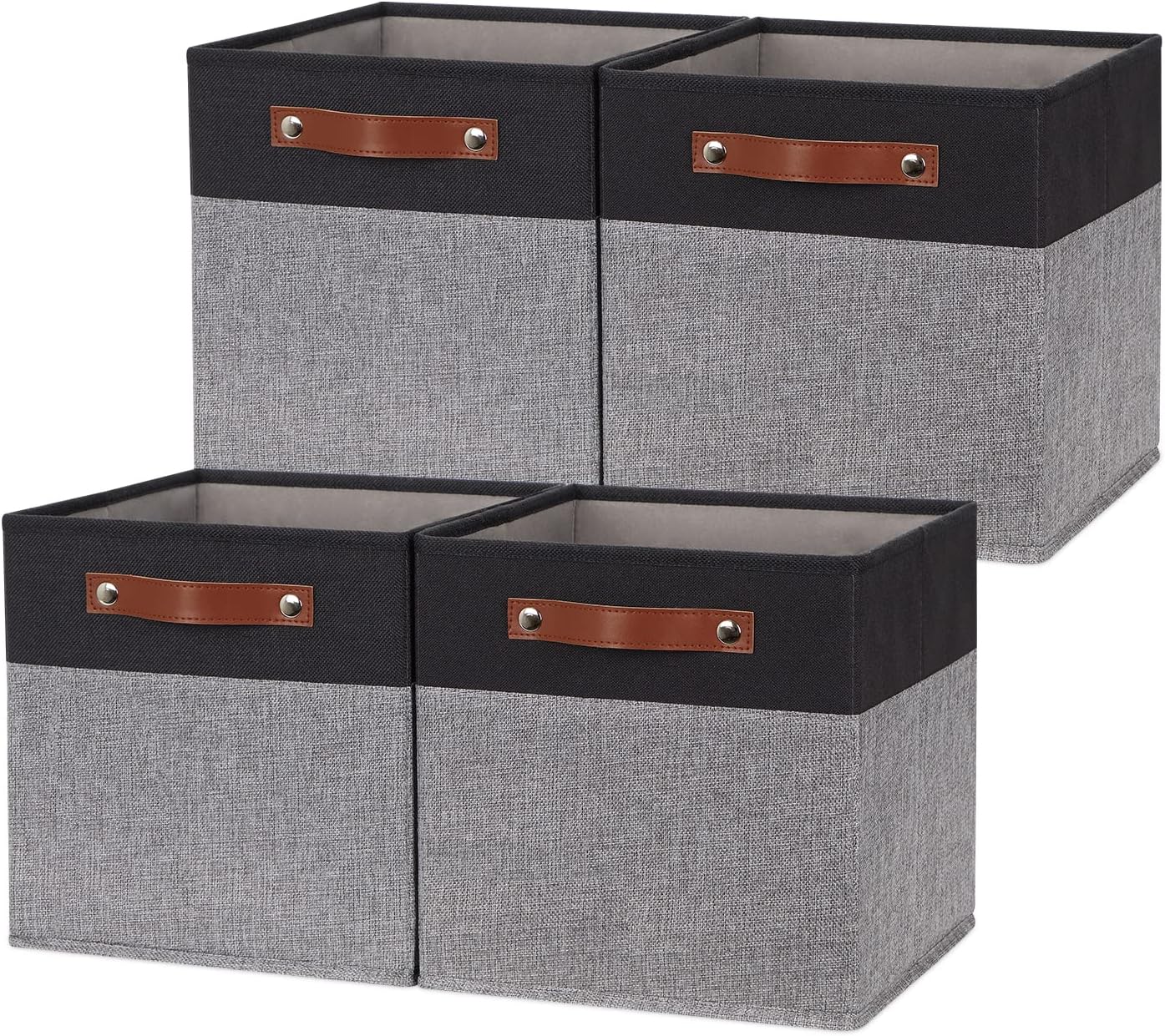 HNZIGE Fabric 11x11 Cube Storage Bins, Set of 4, Foldable Baskets for Shelves with Handles for Home Toy Organizer