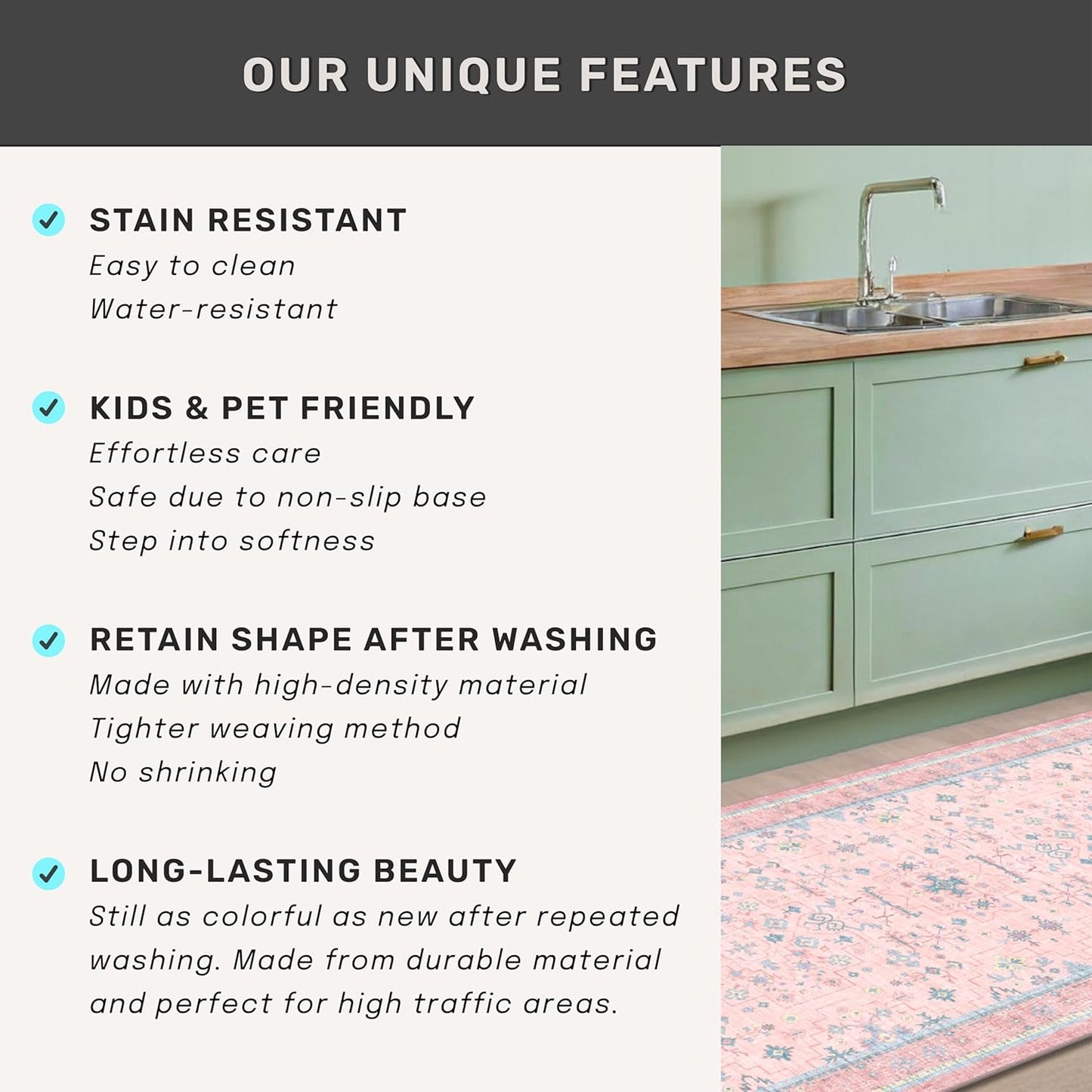 Oushak Floral Vintage Pink Area Rug - 5x7 Washable Low Pile Carpet for Kids' Playroom & Nursery