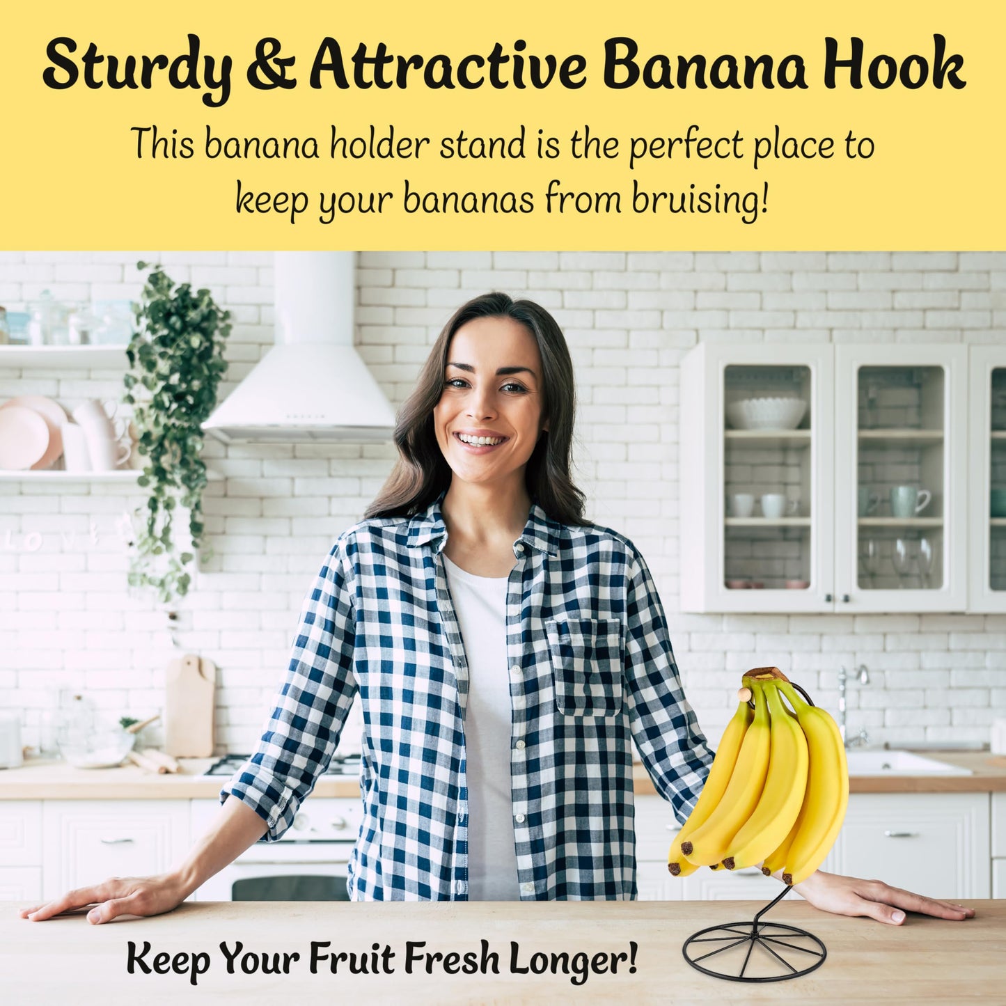 Homeries Banana Holder Modern Rack Hanger Tree Stand Hook for Kitchen Countertop. Satin Nickel Banana Holder Keeper Stand (Matt Black)