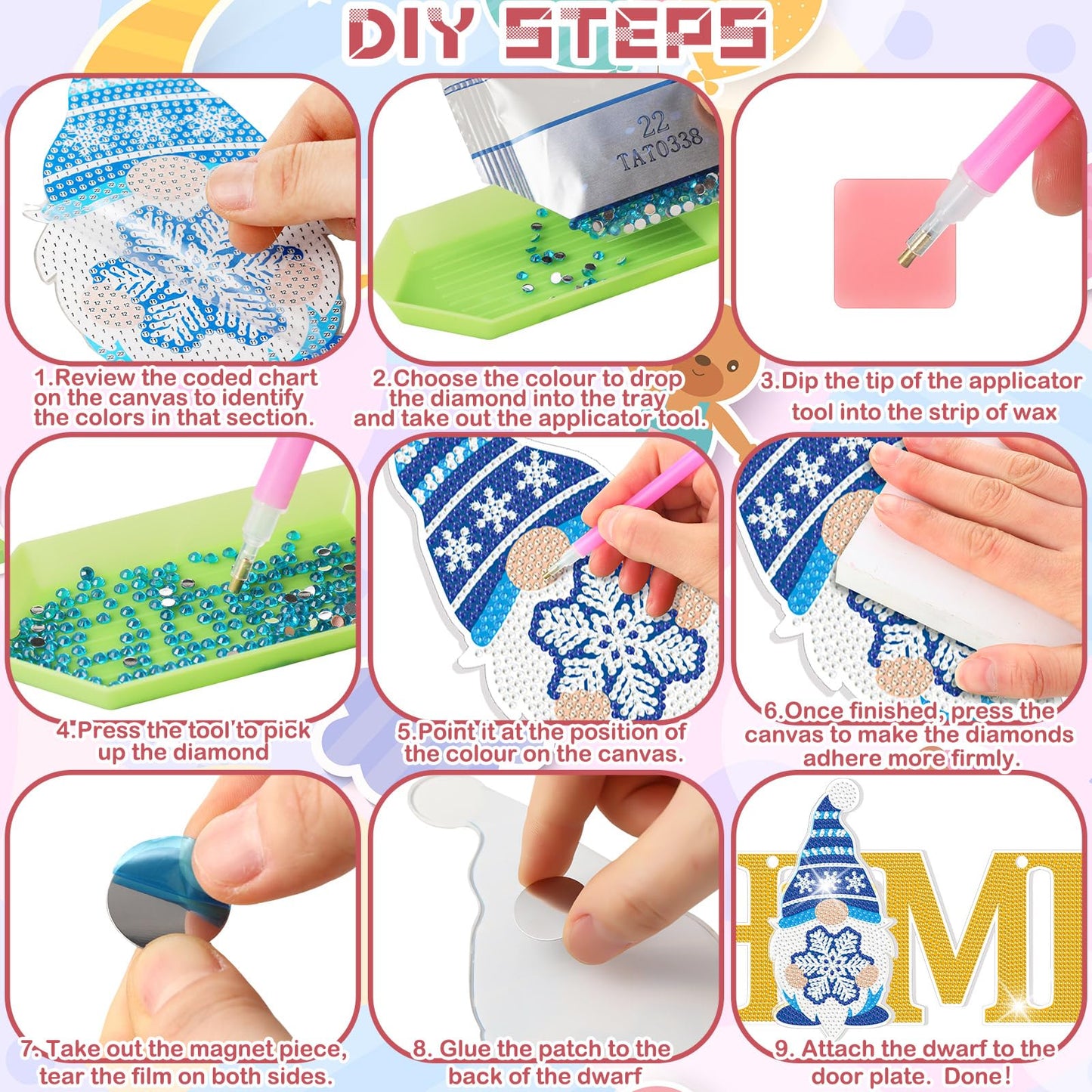 Yousoontic 25 Pcs Magnetic Diamond Art Easter Interchangeable Gnome Wall Decor 13.8 x 6.8 Inch Spring Hanging Seasonal Welcome Sign DIY Detachable Decorations or Front Door Home Farmhouse Gifts