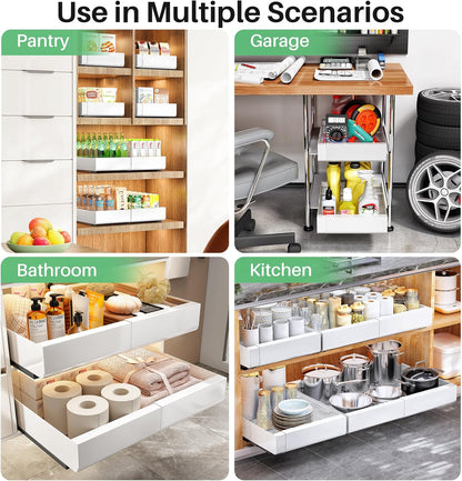 Skiennix Pull-Out Cabinet Organizer - Expandable Heavy-Duty Slide-Out Drawers (12"-20") for Kitchen & Bathroom Storage