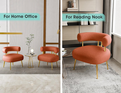 SEYNAR Mid Century Sherpa Boucle Accent Chair, Round Upholstered Barrel Arm Chair for Small Spaces, Fluffy Side Corner Sofa Chair for Living Room, Bedroom, Vanity, Office, Reading Nook(Orange)