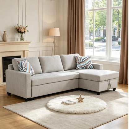Trygoal Pull Out Couch, L Shaped Sectional Couch with Pull Out Bed, Convertible Sofa Bed with Storage Chaise, Queen Size Sleeper Sofa, Sofa Bed Couch, Sleeper Sofa with Storage, Gray