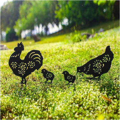 EZTZEN Chicken Metal Garden Stakes Decorative,Chicken Gifts for Women/Men/Chicken Lovers Gifts,Black Chicken Silhouette