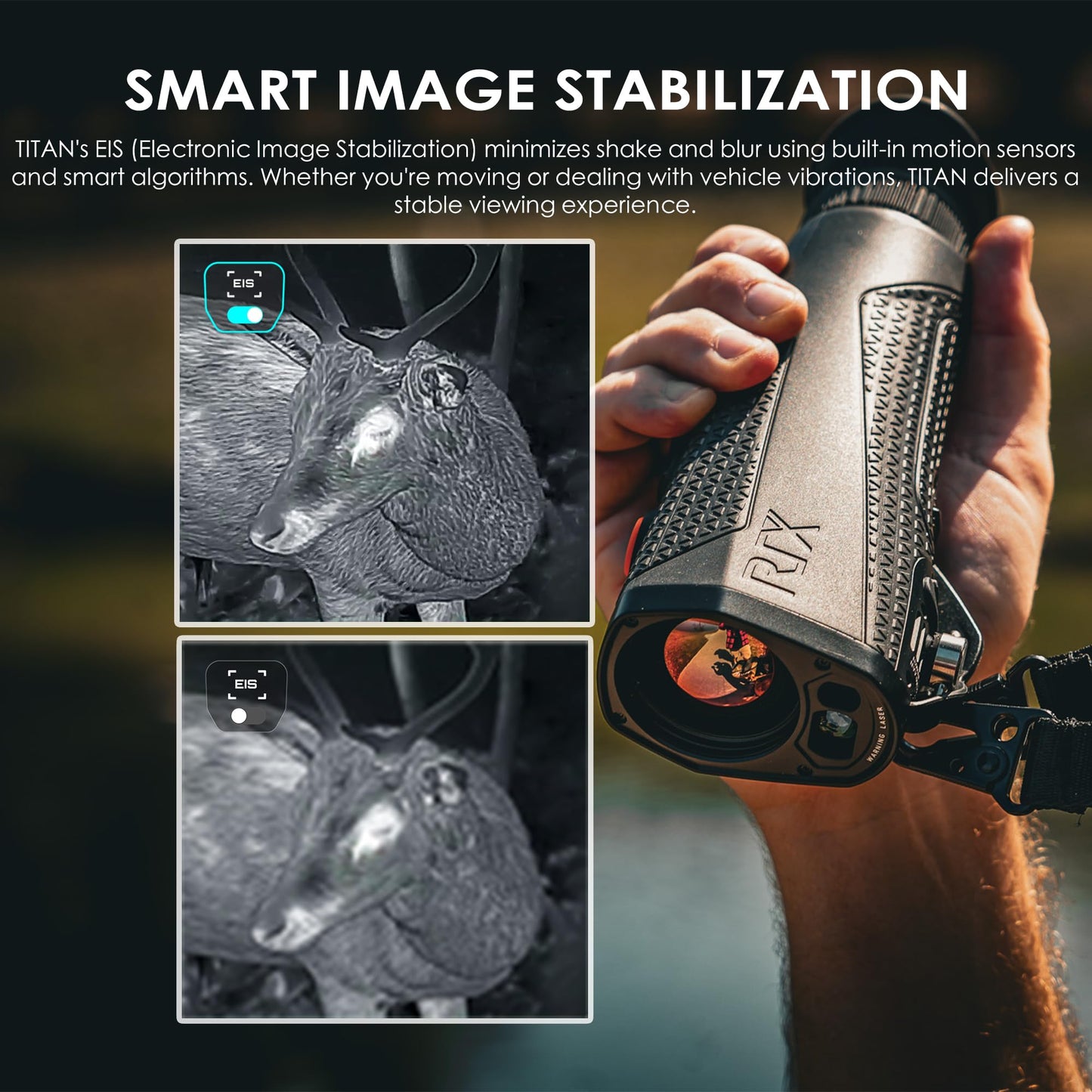 RIX Titan-T3 Thermal Monocular LRF 25mm 384x288 Thermal Imaging Monocular with Laser Rangefinder (50 Hz) 1920×1080 OLED Display Ideal for Night Hunting, Safety Level-Class I, Power Output＜1mW