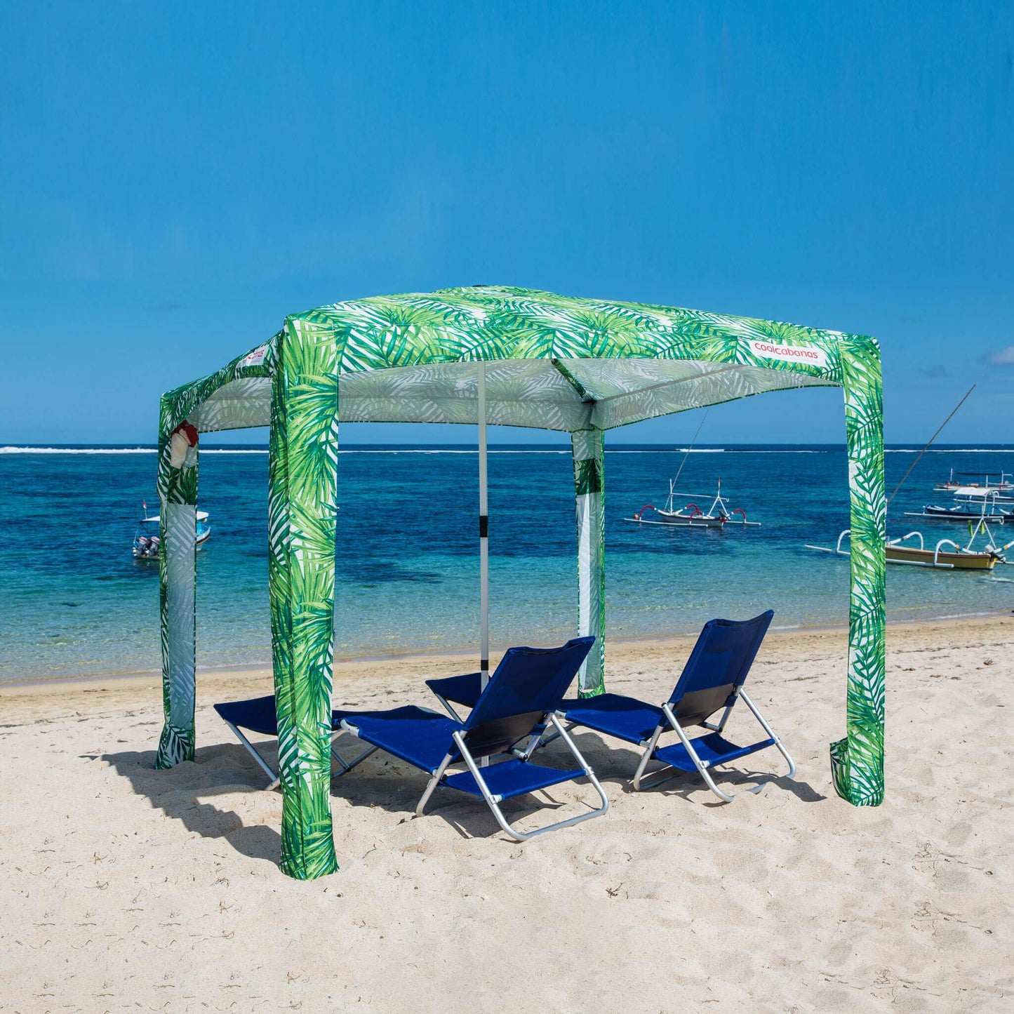 CoolCabana Beach Shade Tent - Easy Setup, UPF 50+ Protection, Large & Medium Sizes, Compact & Wind Resistant - Beach Cabana for The Whole Family - Palms, Medium