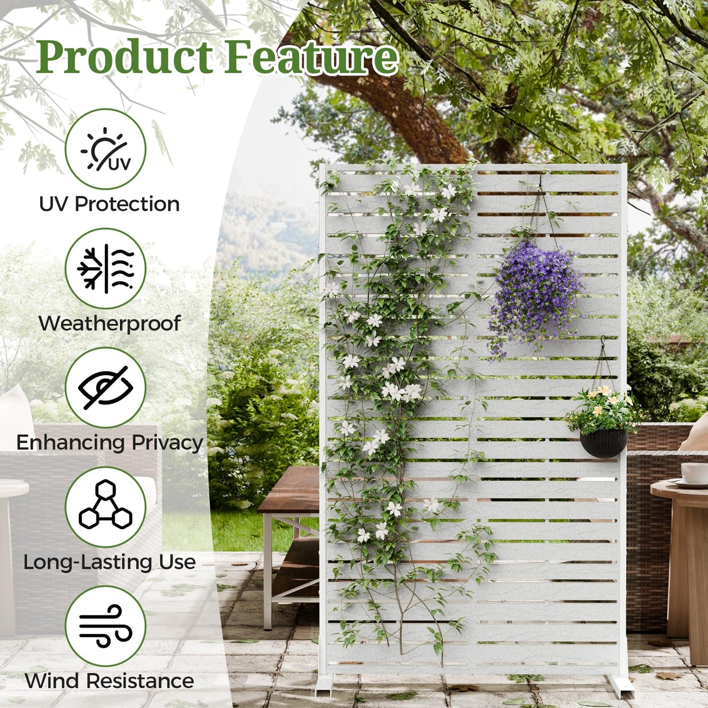 Trygoal Privacy Screen Outdoor 60" Hx35 W Freestanding Privacy Panel with Stand, HDPE Decorative Privacy Fence with Sandblasting Louver Pattern, Patio Divider Screen, Privacy Screens for Outside