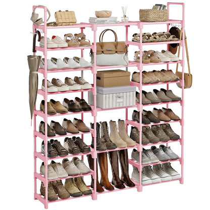 WOWLIVE 9 Tiers Shoe Rack Shoe Storage Shoe Organizer 50-55 Pairs Shoe Tower Unit Shelf Durable Metal Pipes with Plastic Connectors Stackable Cabinet Pink
