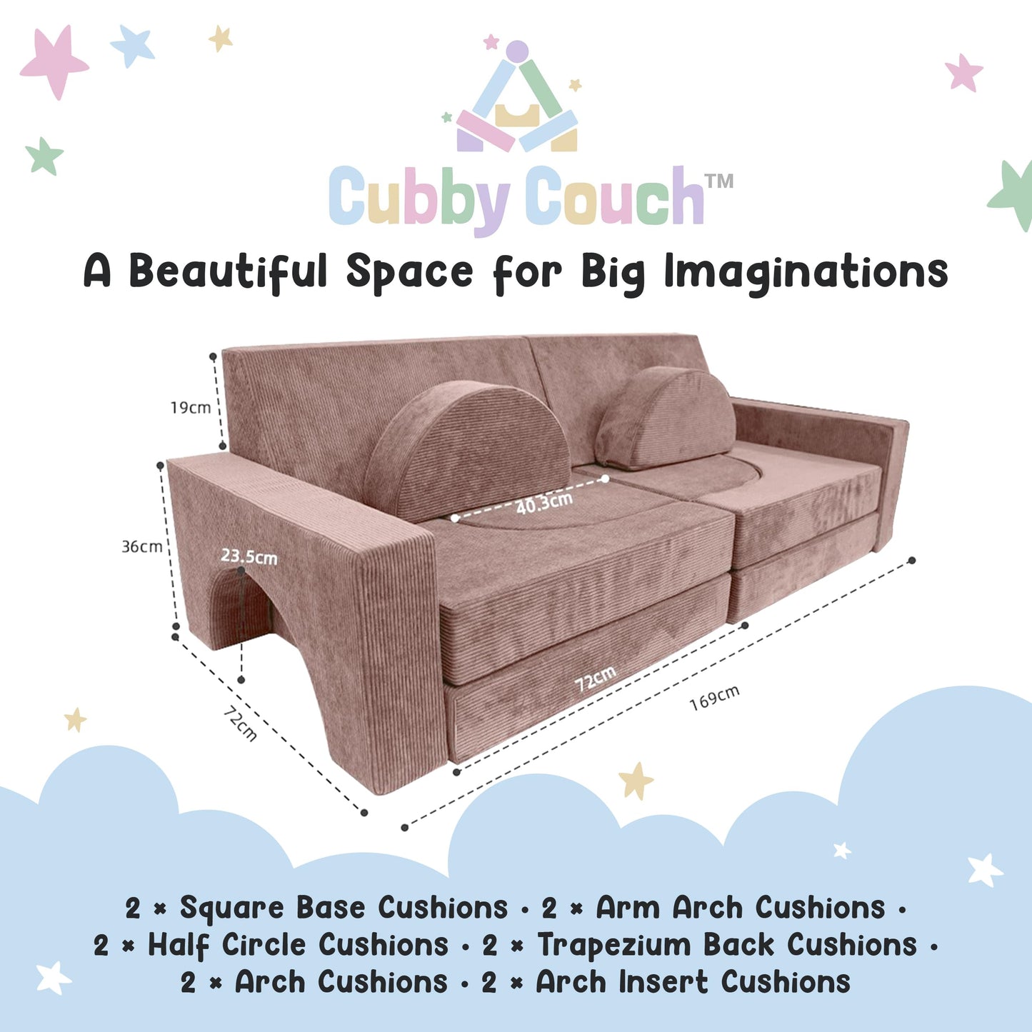 Cubby Couch 12-Piece Modular Kids Play Couch - Soft & Durable Toddler Couch with CertiPUR US Foam, Washable Covers - Playroom Furniture, Kids Sofa for Lounge, Living Room & Playroom - Pink