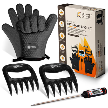 Smoker Gloves and Meat Claws | Instant-Read Thermometer | No.1 Silicone Smoker Gloves & Pulled Pork Claws | Heavy-Duty Heatproof BBQ Mitts and Meat Shredders for Barbecue, Grilling, Smoking, Shredding