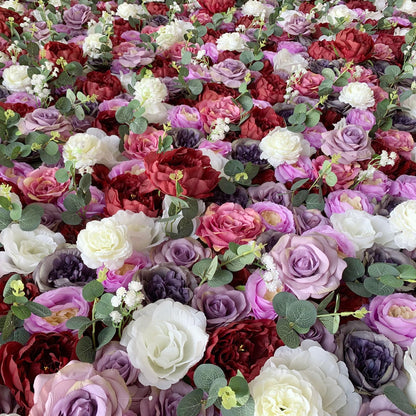 ERoomQ Fuchsia Color Rose Artificial Flower Wall Panels with Clothes Fabric Back,Wedding Party Bridal Shower 3D Romantic Rose Green Leaves Wall Backdrop,3x3m/10x10FT