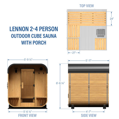 Backyard Discovery Lennon 2-4 Person Traditional Cedar Outdoor Cube Sauna with Porch, Electric Sauna Heater, Sauna Rocks, Dry Heat, Steam Sauna, LED Lights, Wi-Fi Control, Sauna Accessories