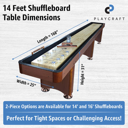 Playcraft Woodbridge Shuffleboard Table with Storage Cabinet - Shuffle Board Game Table Set with Matching Abacus, 8 Pucks, Brush & Wax (Made in USA) - Pro Style Climate Adjusters - Cherry - 14ft