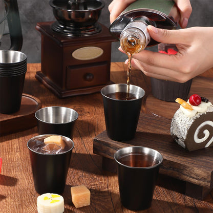 Lallisa 100 Pcs 2 oz Stainless Steel Shot Glasses Metal Cups Small Unbreakable Shot Glass for Espresso Whiskey Bar Home Restaurant Camping Barware Gift (Black)