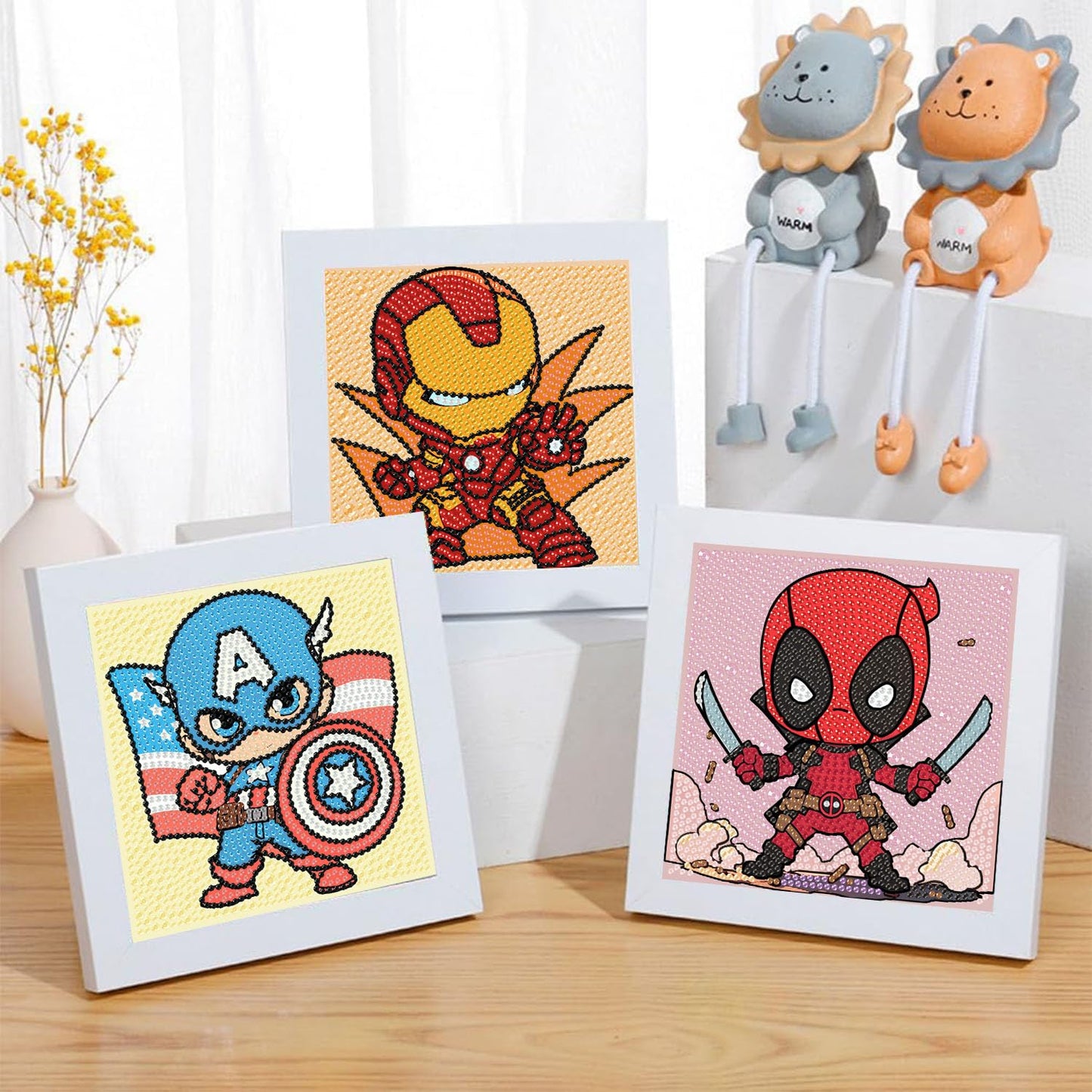 Sretoul 4 Pack Cartoon Diamond Art Kits for Kids-Cartoon Diamond Art Painting Kits for Girls, Crafts for Kids Ages 4-8 for Home Wall Decor Present 6X6 inch