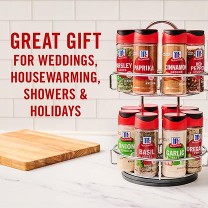 McCormick Spice Rack, Two Tier Chrome, Featuring 16 Herbs & Spices for Everyday Cooking, Great Gift for Housewarming, Wedding & Bridal Shower, 26.09 oz
