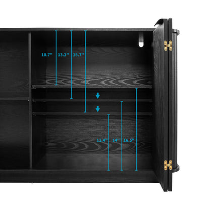 GDFStudio 63" Mid Century Modern Buffet Cabinet with Wavy Doors, Wood Sideboard Cabinet with Adjustable Shelves & 2 Doors, Storage Credenza Console Table for Dining Room Living Room Entryway, Black