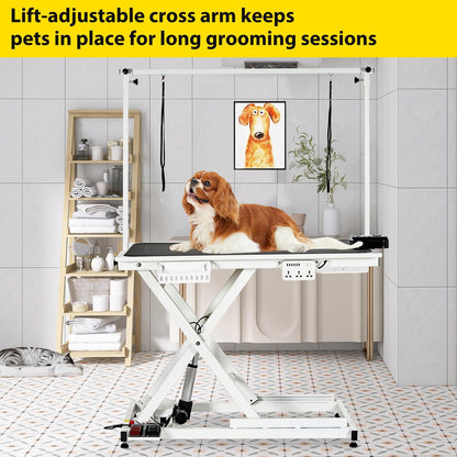 MilleLoom 50" Electric Dog Grooming Table for Home, Heavy Duty Height Adjustable Pet Wash Station with Arm, Portable Non-Slip Tabletop, Tool Organizer & USB Outlet, Supports 300lbs for All Pets