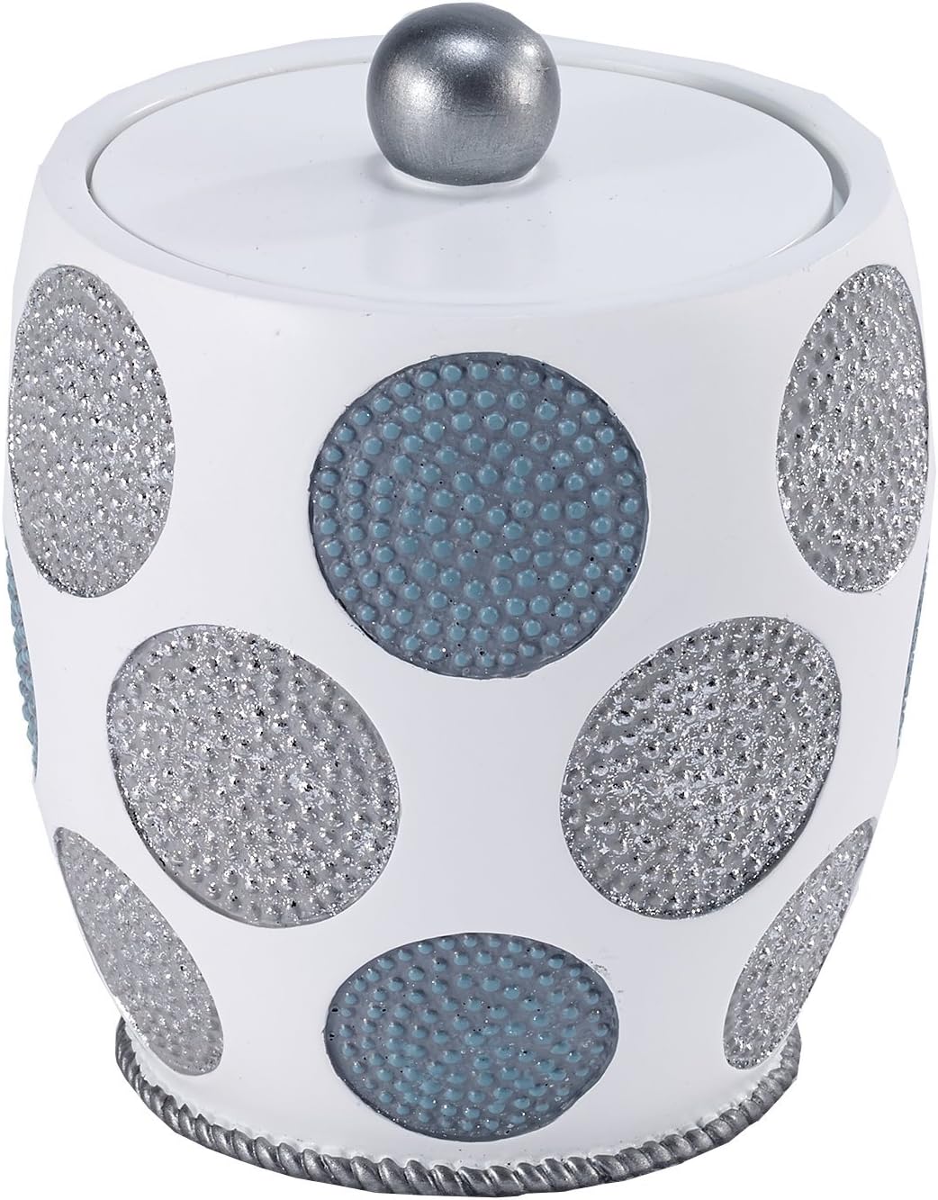 Avanti Linens Covered Jar, Countertop Organizer, Stylish Home Decor in Dotted Circles Collection, White