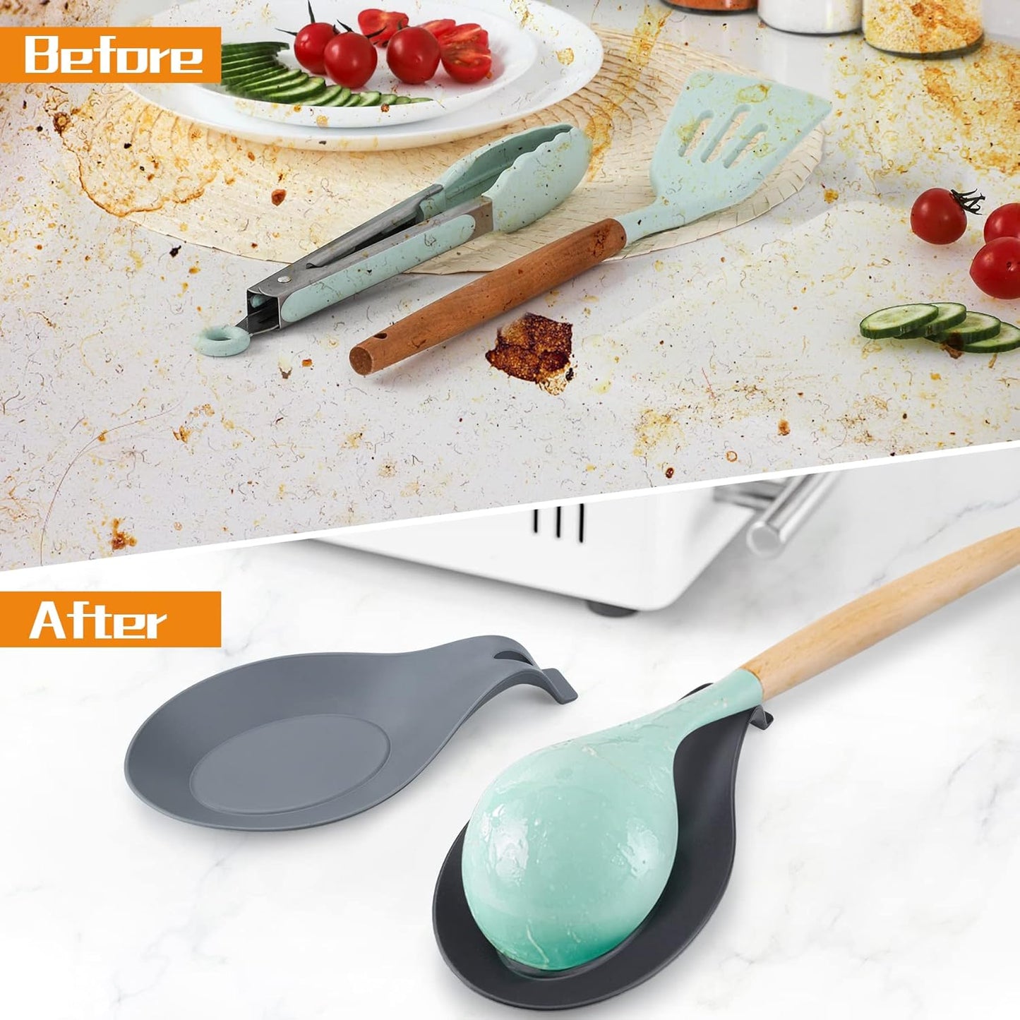 Spoon Rest for Stove Top, 2 Pack Large Silicone Spoon Holder for Kitchen Counter, Heat Resistant Cooking Spoon Holder