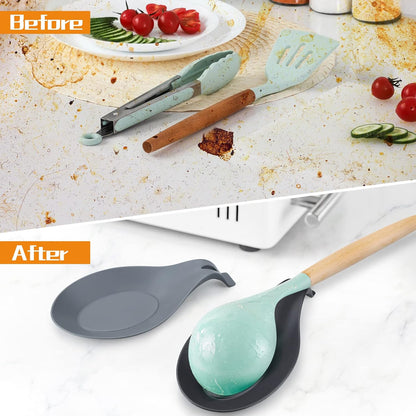 Spoon Rest for Stove Top, 2 Pack Large Silicone Spoon Holder for Kitchen Counter, Heat Resistant Cooking Spoon Holder