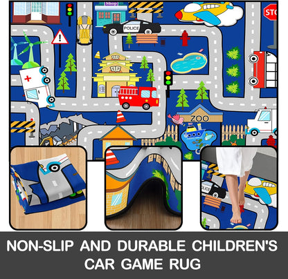 4.5x6 Kids Car Rug Play Mat - City Life Map Car Mat for Kids Toy Educational Play Traffic Road Carpet for Childrens