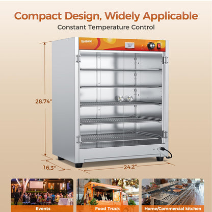 CAMMOO 133Qt 5-Tier 900W Commercial Food Warmer w/ 304 Blued Stainless Steel Heating Element, Double-Tempered Glass Door, Adjustable Shelf, Electric Catering Hot Box Countertop Heated Holding Cabinet