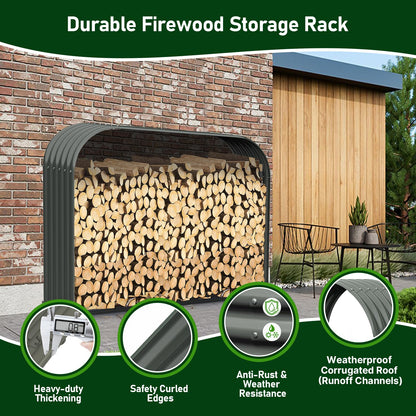 A ANLEOLIFE 4-Set Galvanized Steel Firewood Storage Rack with Weatherproof Corrugated Roof, Heavy Duty Outdoor Log Holder for Patio Porch Fire Pit, Trio Gray