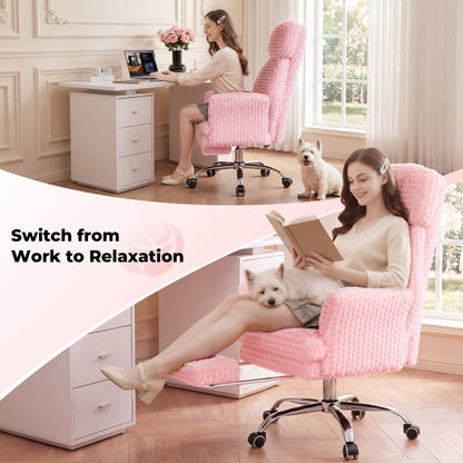 HOMRELEXA Big and Tall Office Chair, Flip Armrests for Pets & Cross Legged Sitting, Executive Ergonomic Computer Gaming Chair with Foot Rest, Rose Velvet Pink Wide Seat Reclining Desk Chair