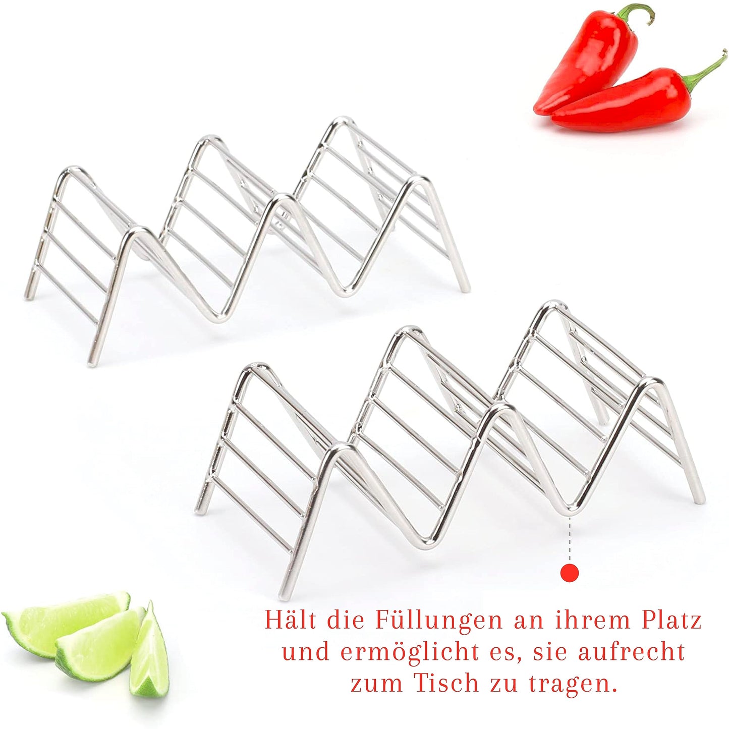Taco Holders Set of 2 Premium Stainless Steel Stackable Stands, Each Rack Holds 2 or 3 Hard or Soft Tacos, Five Styles Available By 2lbDepot