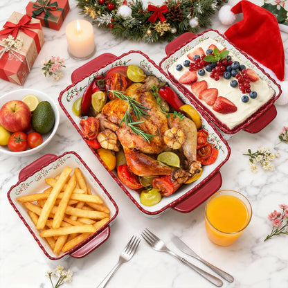 Coloch 3 Pack Ceramic Baking Dishes, Rectangular Bakeware Set Hand-painted Lasagna Pan Porcelain Serving Bakeware for Pasta, Chicken, Kitchen, Banquet, Microwave and Dishwasher Safe