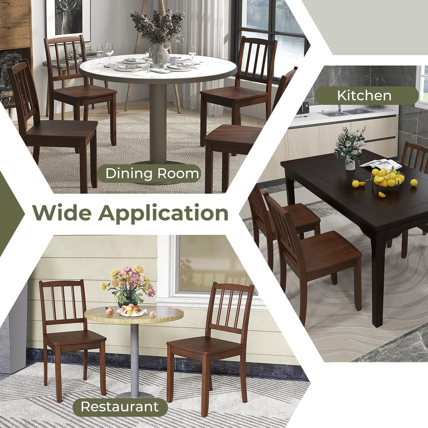 NAFORT Wooden Dining Chairs Set of 6, Slat High Back Solid Rubber Wood Chair, Vintage Dining Room Chairs with Max Load of 400 Lbs for Kitchen Table, Dining Room, Cafe, Restaurant