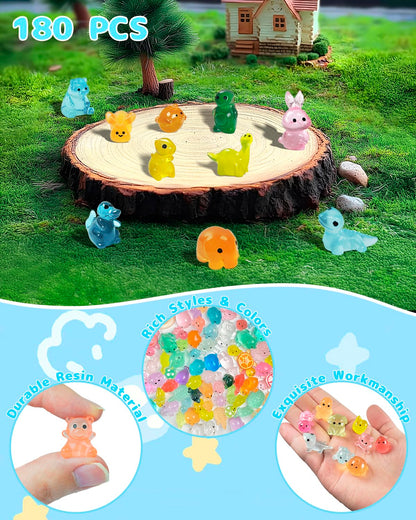 Piemow 180 Pcs Mini Resin Animals Kit - Luminous Tiny Resin Animals Figurines Accessories Gifts for Aquarium Fairy Garden Bonsai Decor