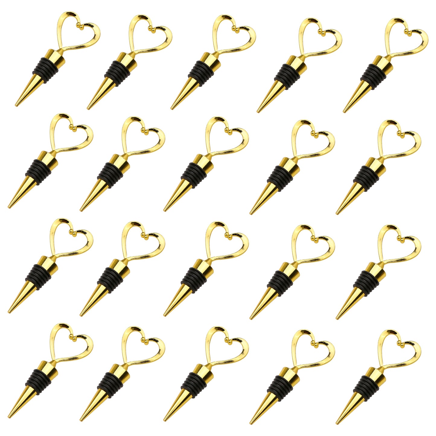 Marsrut (20PCS) Heart-Shaped Bottle Stoppers, 4.1"" Long, For Wine & Beverage in Stainless Steel, Love Elegant Design for Guests (Gold Color), Normal, heart-bottle-stoppers-140324