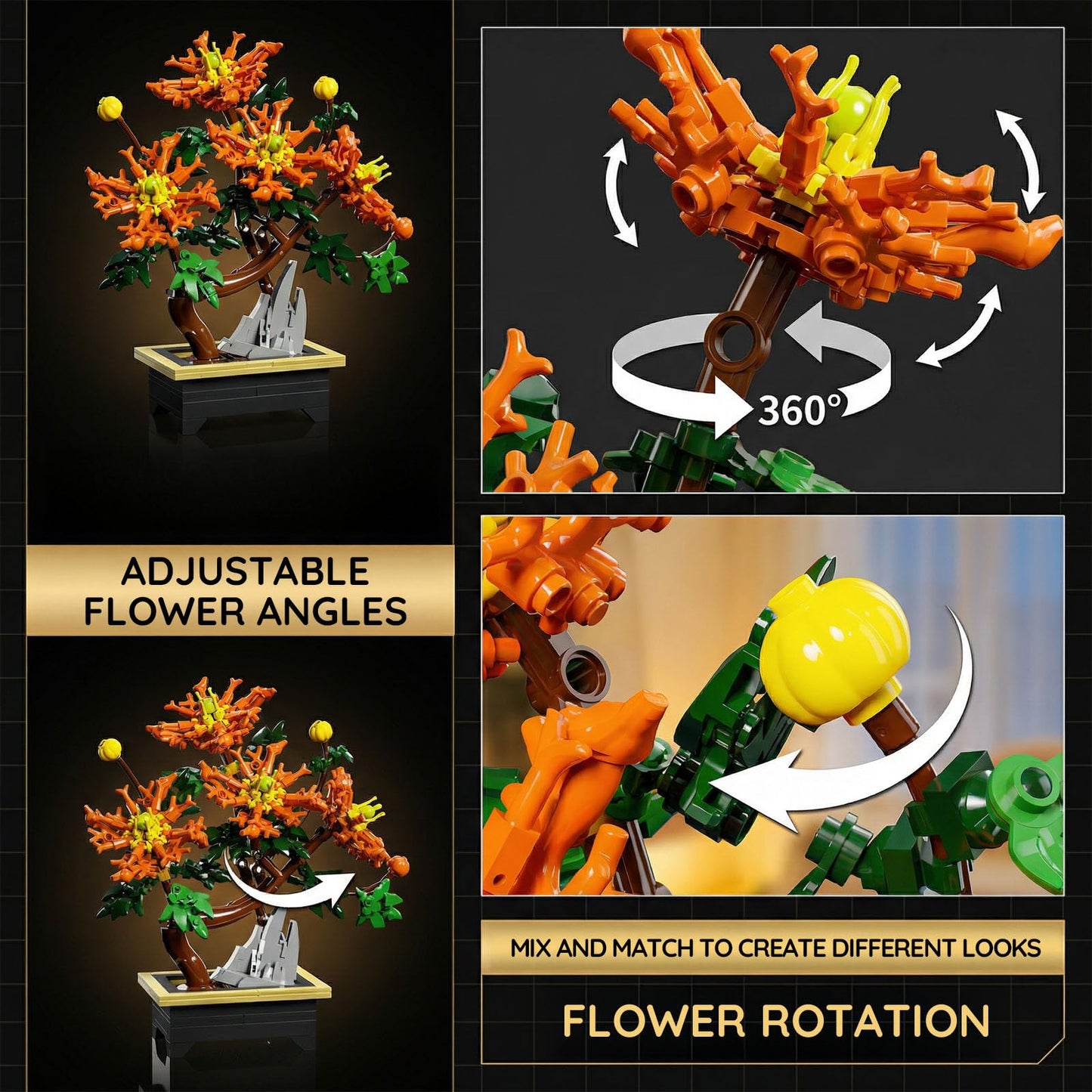 FNSJFYZS Chrysanthemum Building Set, Artificial Flower Bonsai Model Kit for Adults, Creative Botanical Collection, Home Office Desk Decor, DIY Craft Kit, Birthday Gifts (450 Pcs)