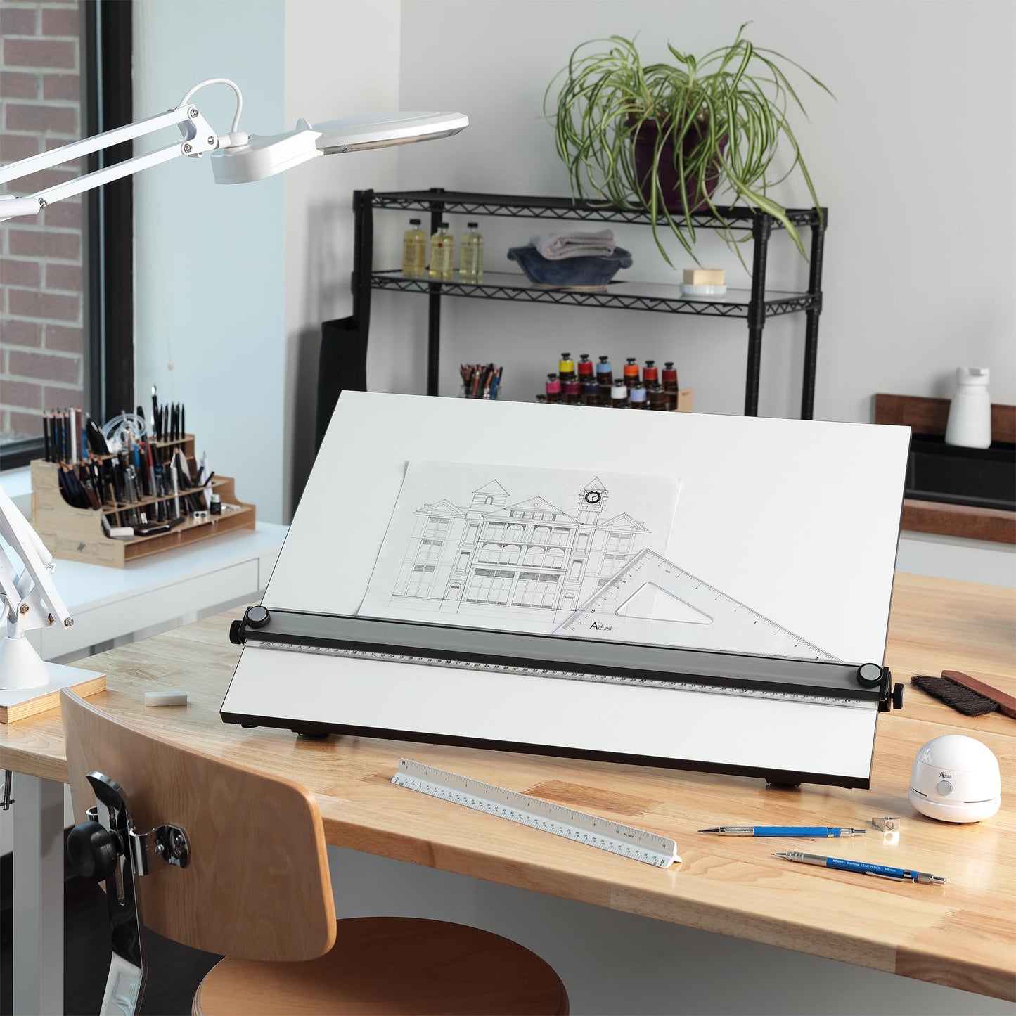 Acurit Multi-Angled 24”x36” PXB Drawing Board for Artists and Designers - Portable Tabletop Workspace, Drawing, Sketching, Drafting, Painting - Portable Laminated Surface w/Ruler & Parallel Motion Bar