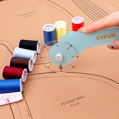 2Pcs/Set 12inch&8inch Sewing Wheel Ruler for Measuring Curves；360 Degrees Rotating Acrylic Rolling Rulers for Tailors, Dressmakers & Seamstresses necklines, Trim, Ruffles, Binding, Etc.