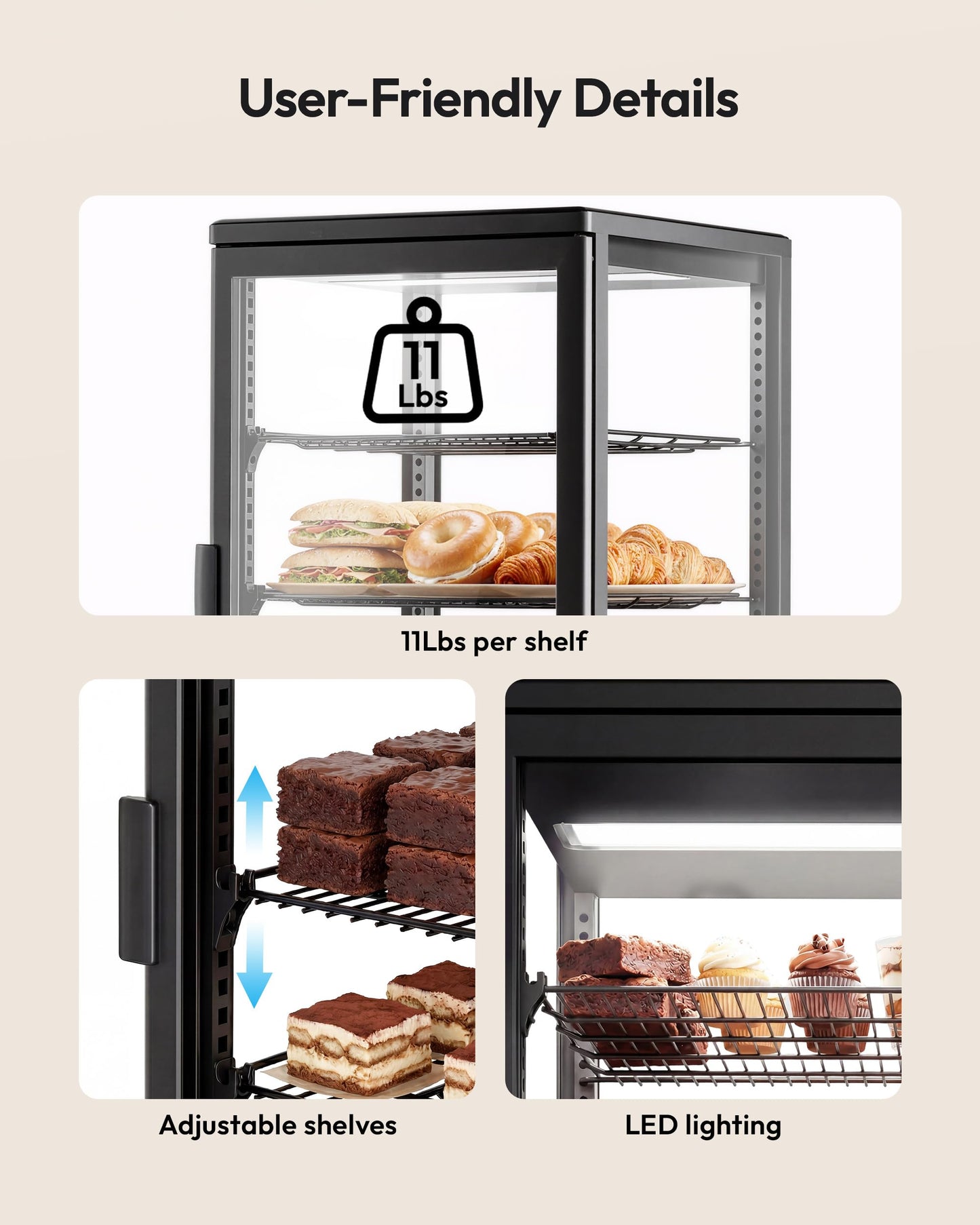 Commercial Refrigerator Countertop , ETL Certified Refrigerated Display Case 2.8 Cu.Ft / 78L, LED Lighted Display Refrigerator with Double Glass, Auto Defrost, Air Cooling for Bakery, Cafe, Store
