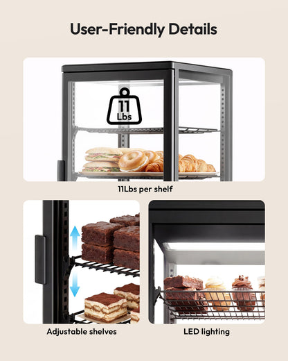 Commercial Refrigerator Countertop , ETL Certified Refrigerated Display Case 2.8 Cu.Ft / 78L, LED Lighted Display Refrigerator with Double Glass, Auto Defrost, Air Cooling for Bakery, Cafe, Store