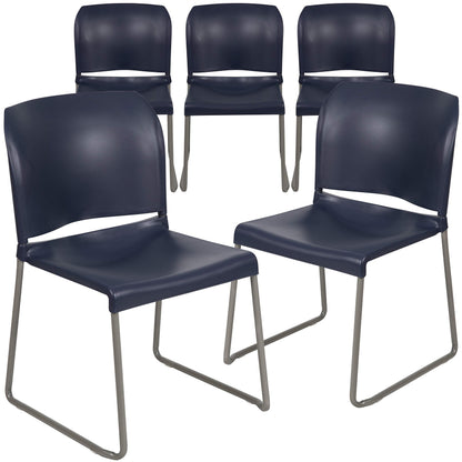 Flash Furniture Hercules Series Contoured Stacking Chairs for Waiting Rooms and Offices, Ergonomic Lobby Chairs with Curved Back, Set of 5, Navy