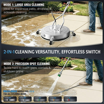 RAYNEL 24'' Pressure Washer Surface Cleaner with 4 Wheels, Dual Handle, Stainless Steel Housing, 2 Hose Adapters, 4 Replacement Nozzles